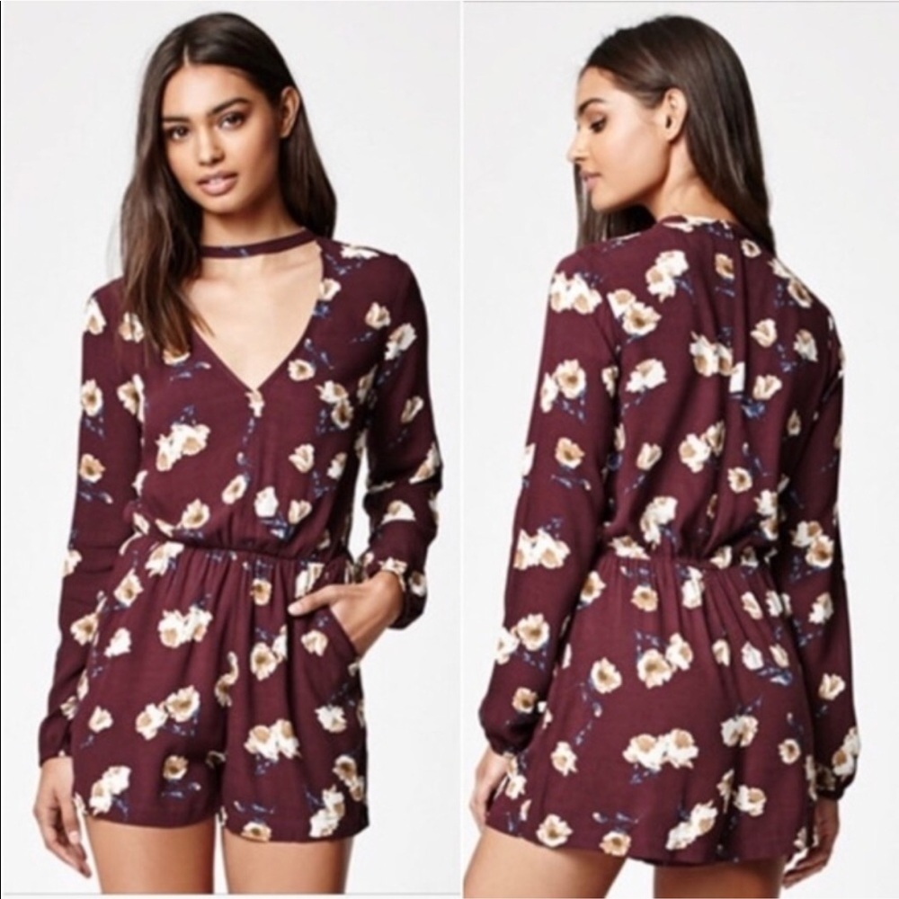 Kendall & Kylie Maroon Long Sleeve Romper Choker